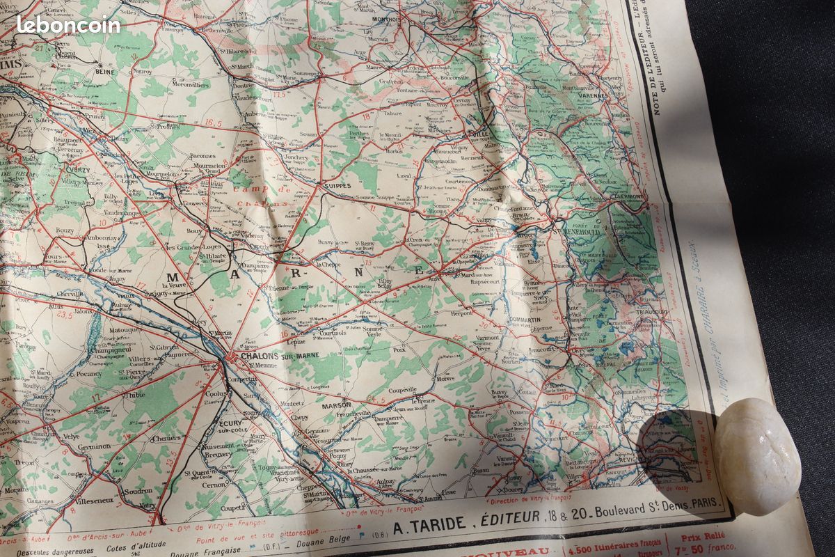 Carte routière ancienne pour Automobilistes et Cyclistes environ PARIS et section Nord-Est (image 7)