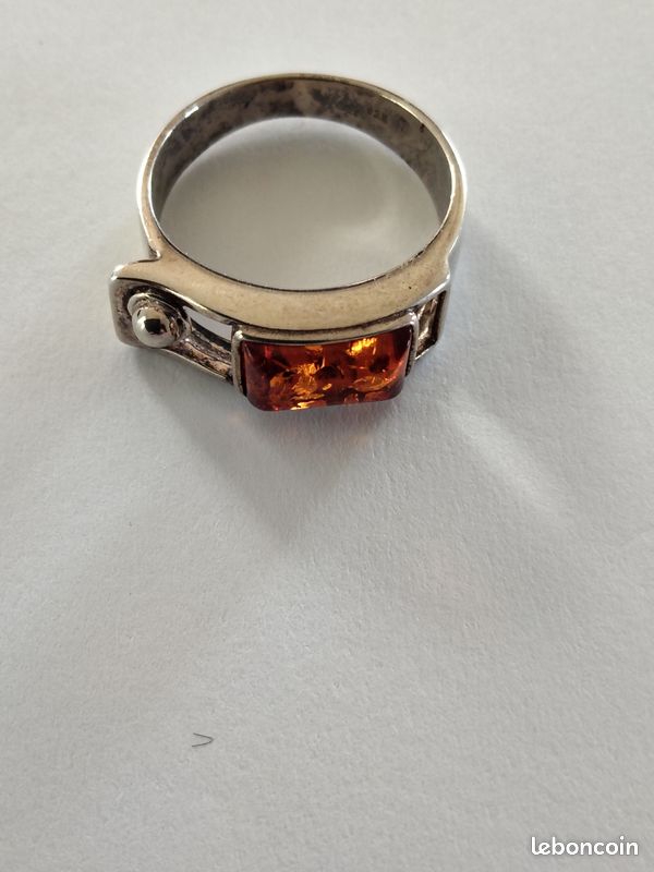 Bague Vintage En Argent Massif 925, Taille 58, Avec Pierre D'ambre - Occasion, Style Rétro