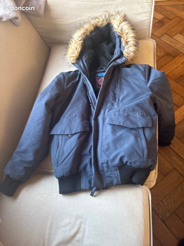 Robe Superdry Taille 2XS - Laine Mélangée Bleu/gris, Sans Manches, Entièrement Doublée, Très Bon état