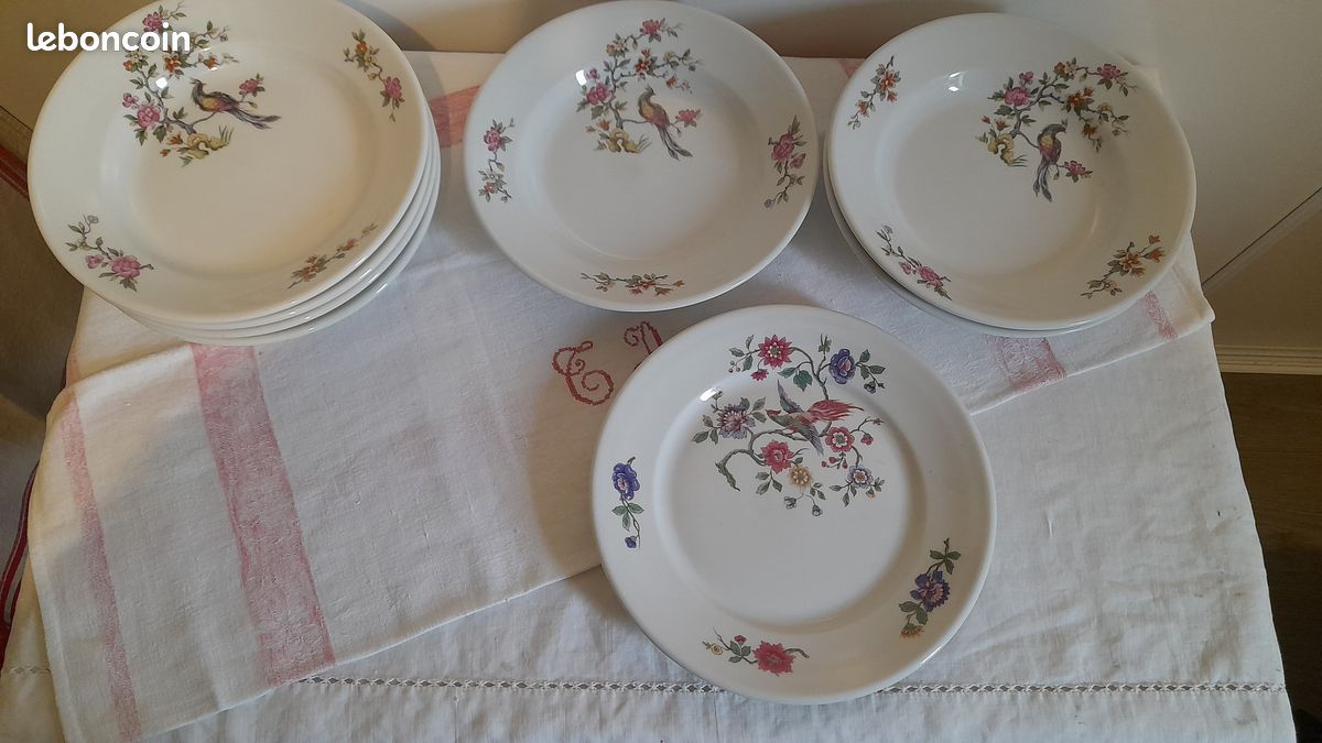 Superbes sept anciennes assiettes creuses Fonteyne la Rochelle Véritable porcelaine extra dure en excellent état (image 3)
