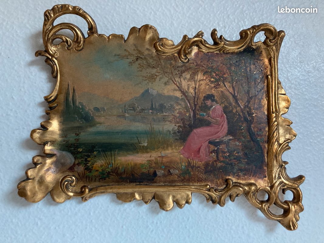 Tableau, peinture sur Céramique "Femme lisant au bord de l'eau" (image 7)