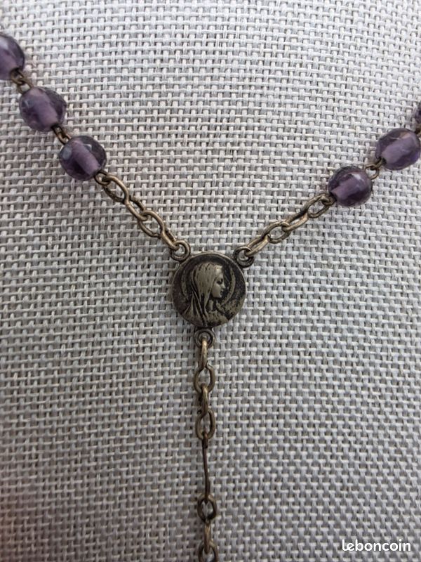 Collier Fantaisie Ancien Perles De Verre Taillées Violettes - 68 Grammes - Occasion