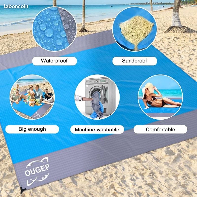 Tapis de plage XXL OUGEP – neuf - Imperméable & anti-sable – 200×230 cm 🌊 (image 5)