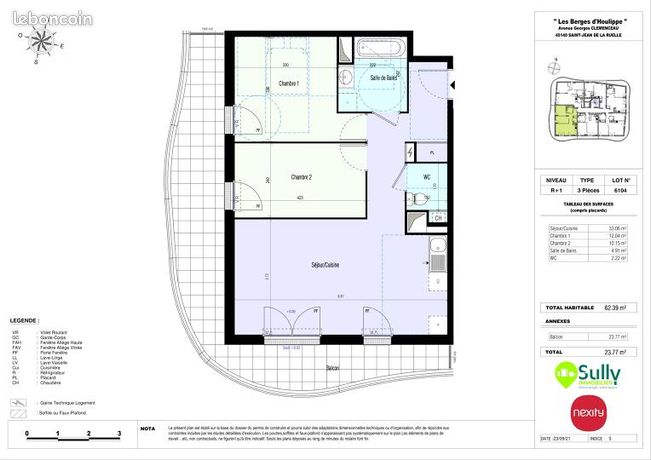 Appartement 3 pièces 62 m²