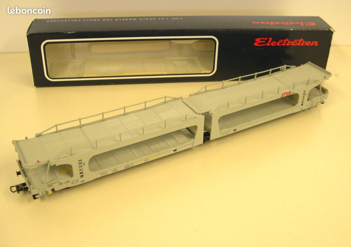 Wagon Porte-autos STVA SNCF Electrotren HO 1/87 - époque 5, Gris, Réf 6021