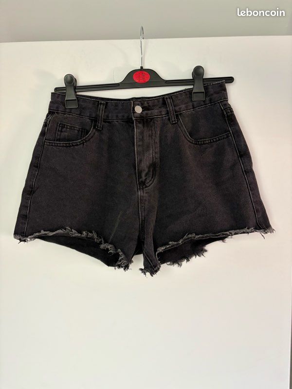 Short en jean denim noir taille haute Shein L Vêtements