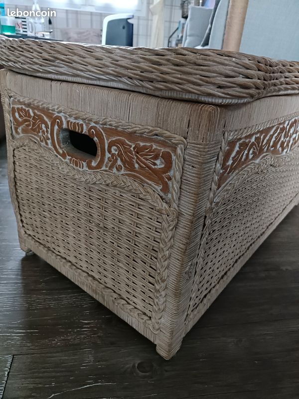 Coffre De Rangement Rotin Naturel 'Long Island' - Style Maritime Shabby Chic Pour Maison De Campagne