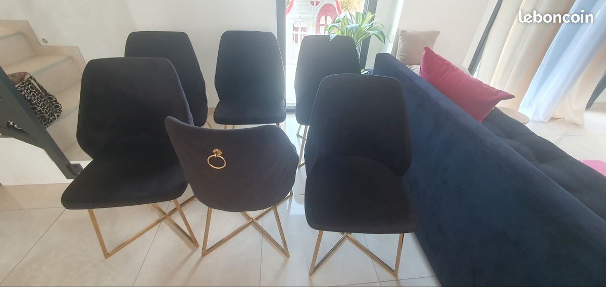 6 Chaises de salon noires et dorées (image 2)