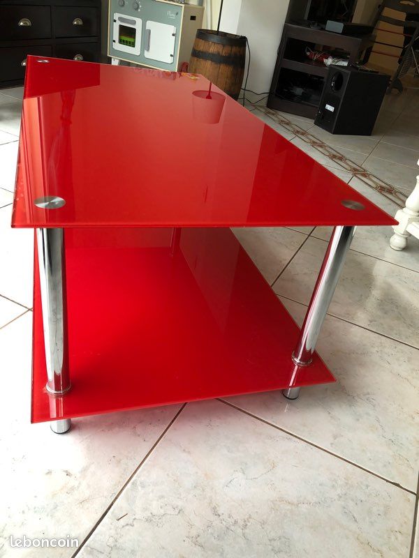 Table basse rouge en verre trempé (image 2)