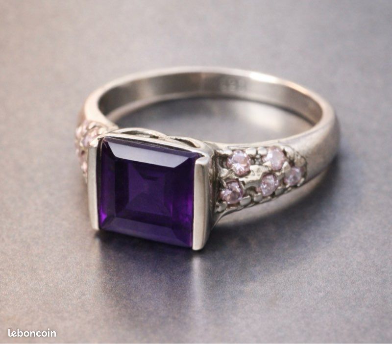 Bague Argent Sterling 925 Femme - Pierre Violette Cœur - Artisanale Vintage - Taille 6.75