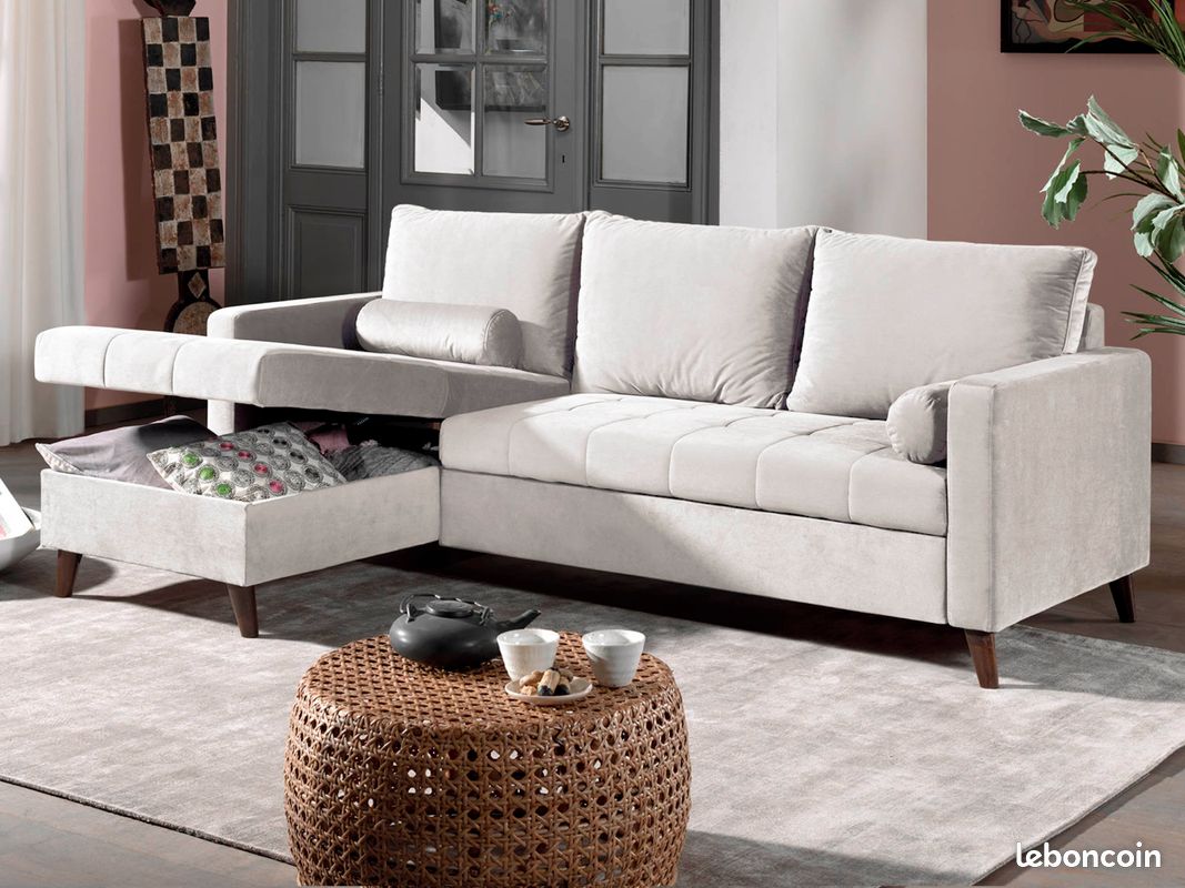 POLAR - Canapé d'angle réversible convertible - en velours au design scandinave - 4 places - Beige (image 3)