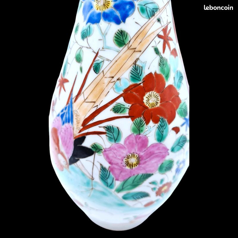 Vase Japonais porcelaine période Meiji (1868-1912) - Samouraï et dame en kimono faisan, fleurs de cerisier, érables rouges, Mont Fuji (image 9)