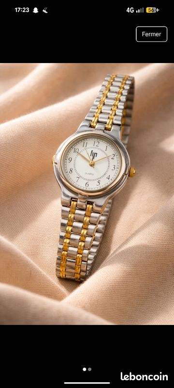 Montre LIP Vintage Des Années 80 - Mécanique Manuelle, Boîtier Doré Acier, Cadran Blanc, Occasion Avec Défauts
