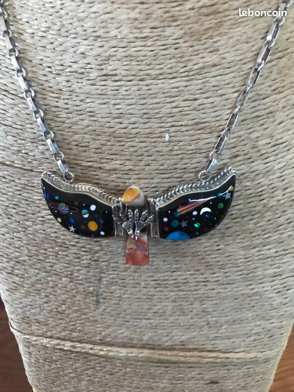 Collier aigle turquoise amérindienne et argent 925 6.5 cm - France