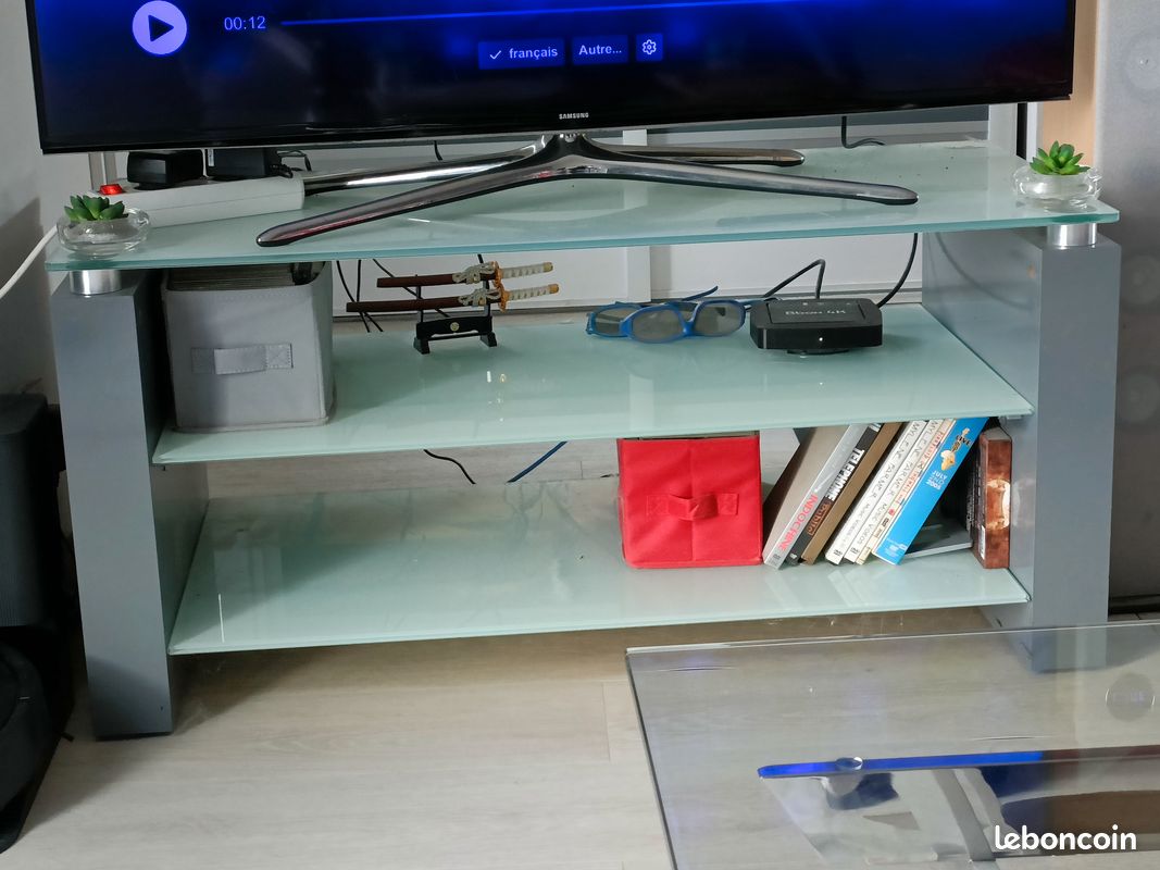 Meuble TV verre et bois (image 1)