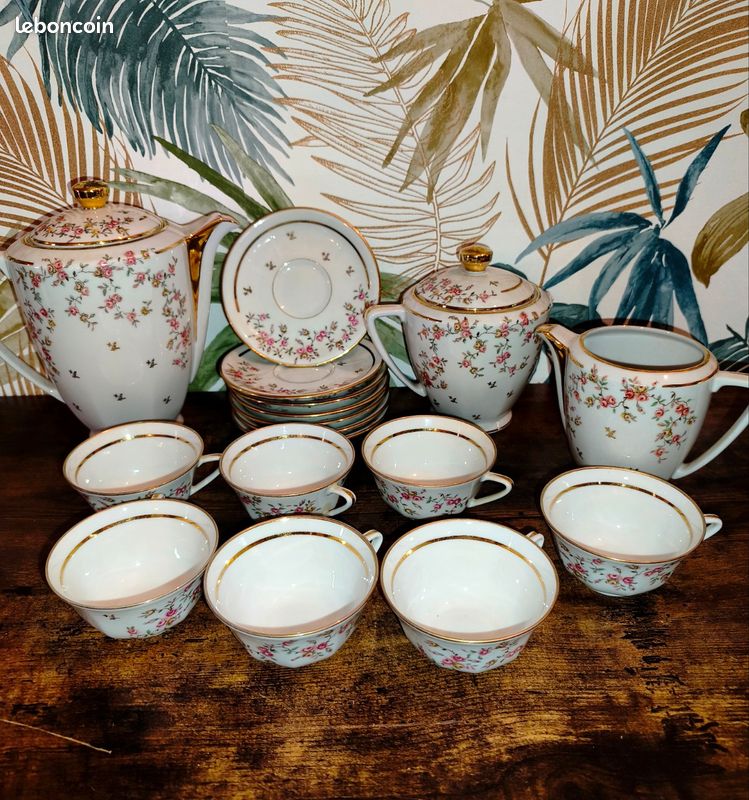 Service à thé et café ancien en porcelaine de Limoges (D.L.T.) (image 3)