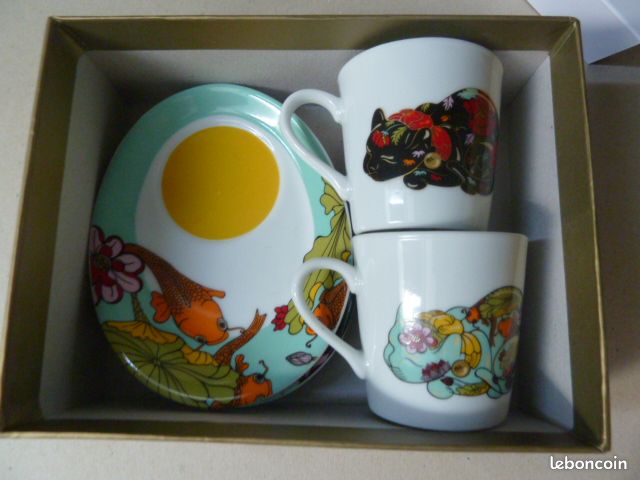 Lot 6 Tasses à Café Espresso Ramos – Art Déco Chat, Neuves, Multicolores