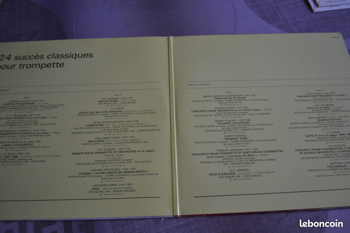 Lot de 2 Disques vinyle 33t 24 succès classiques pour trompettes oeuvres d'/d'Adrieu/ Albinoni .. (image 2)