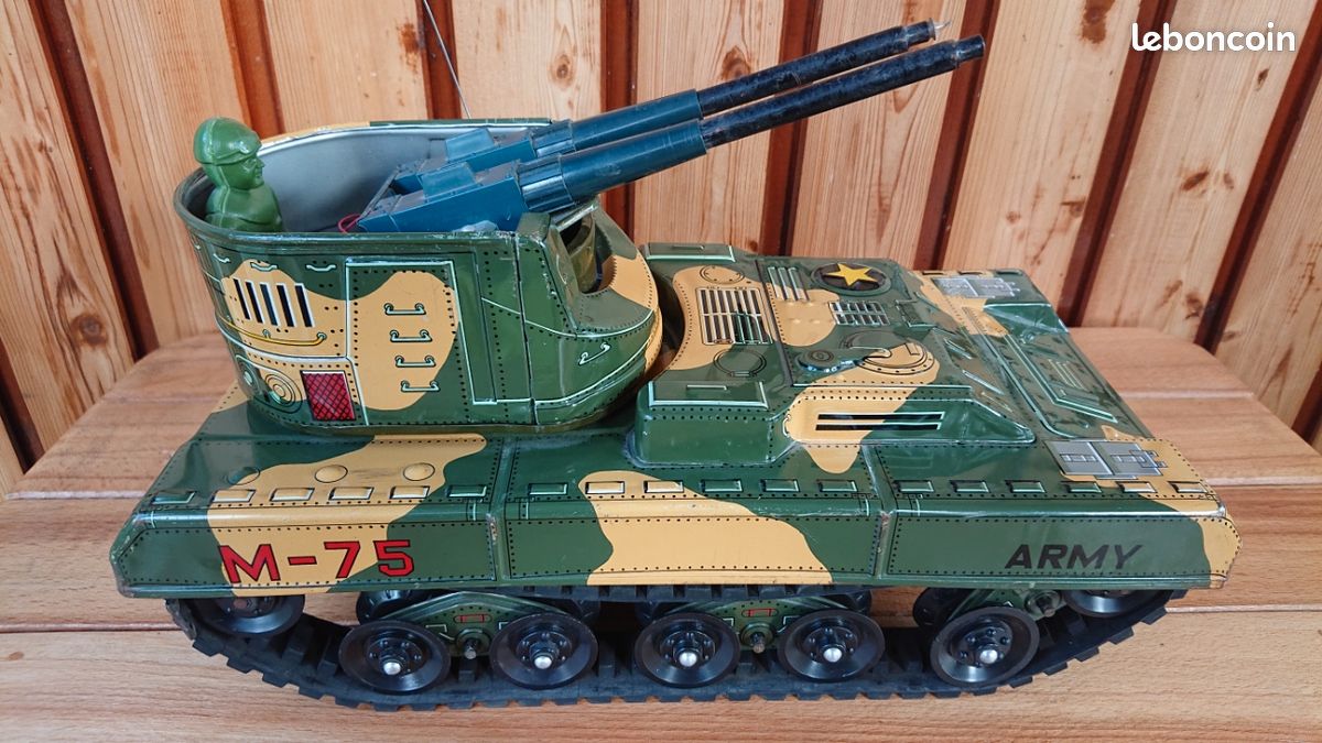 Char Militaire En Tôle – Jouet Vintage Japonais M.I – Boîte D'origine