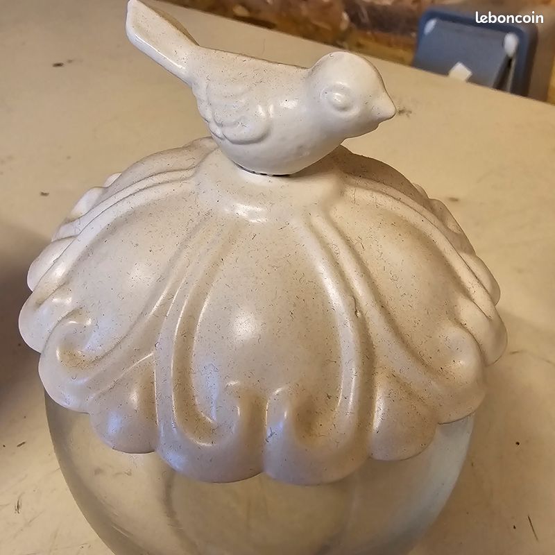 Décoration pot en verre avec suport motif oiseaux (image 3)