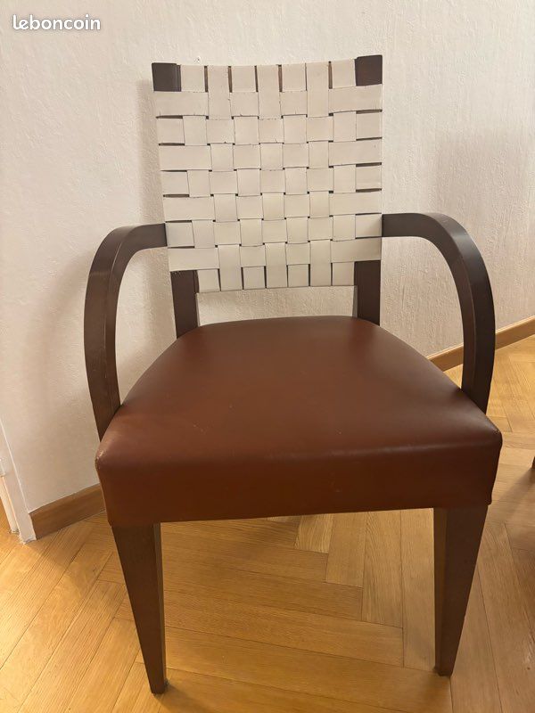 Lot De 6 Chaises De Salle à Manger Vintage Années 50 – Bois Et Cuir Marron – Occasion