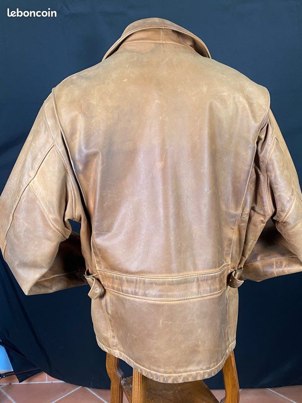 Blouson Schott 146 Half Belt Vintage 1996 En Cuir Patiné Tan, Taille 48/XL - Occasion Très Bon état