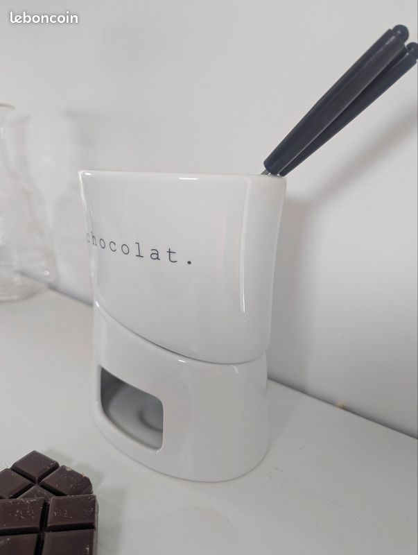 Service à fondue chocolat en céramique blanc avec fourchettes 🍫 (image 3)