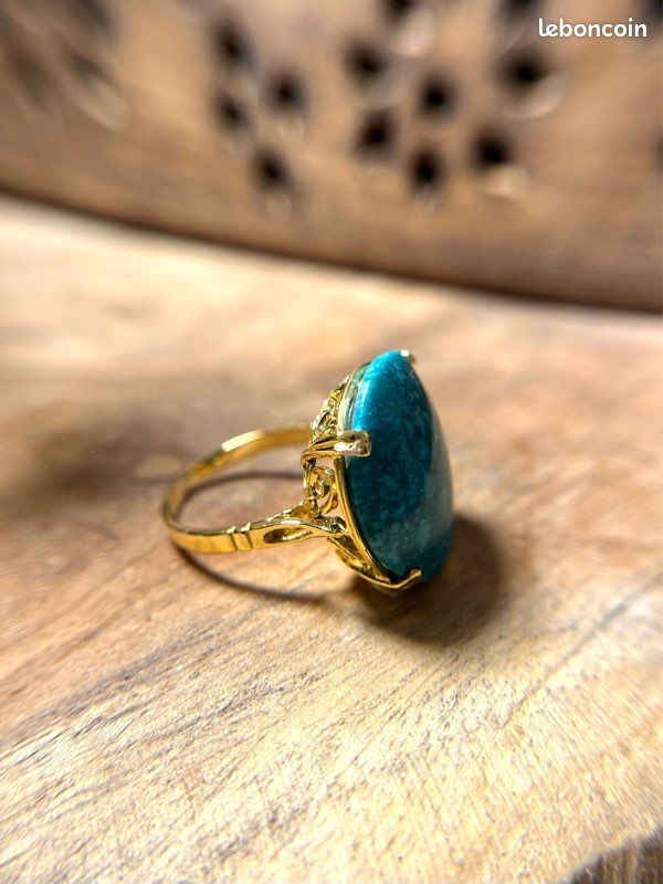Bague Or 18 Carats Avec Turquoises - Poids 10,71 G - Taille 52 - Style Déclaration - Occasion
