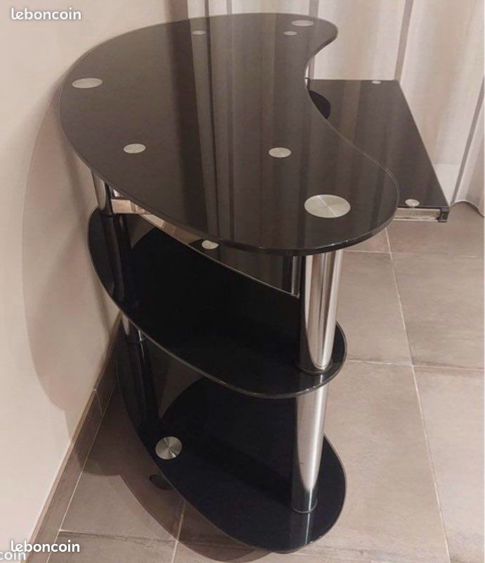 Bureau / desserte en verre trempé noir (image 5)