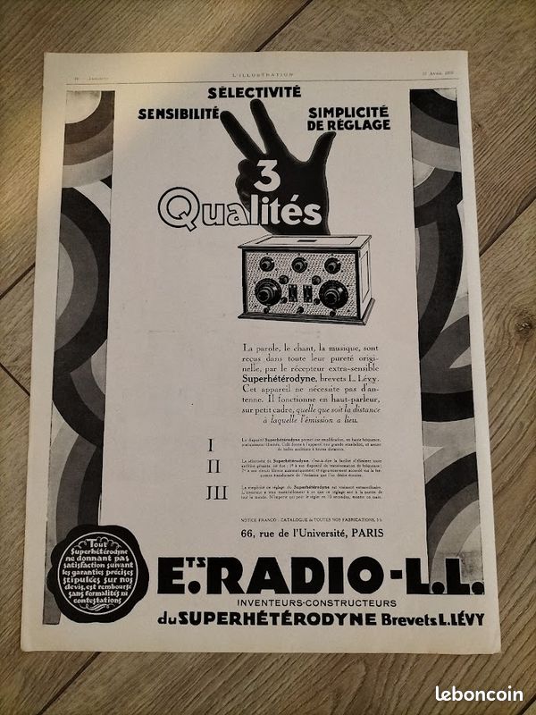 Années 1920. TSF : RADIO L.L. Lot de 14 anciennes publicités de presse (image 11)