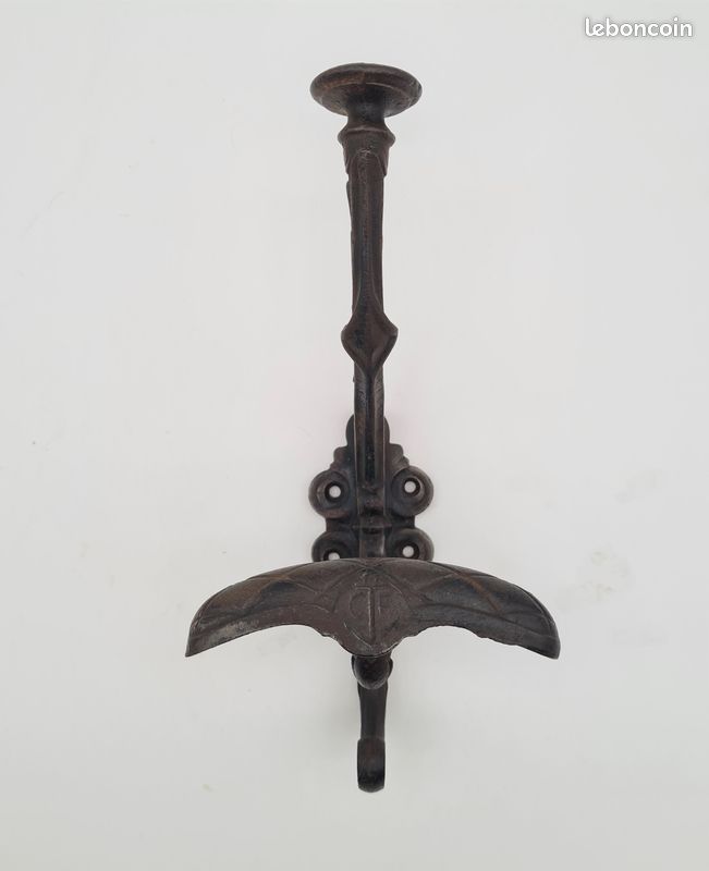 Patère ancienne, porte manteau double en fonte d'acier - déco vintage - L07 (image 5)