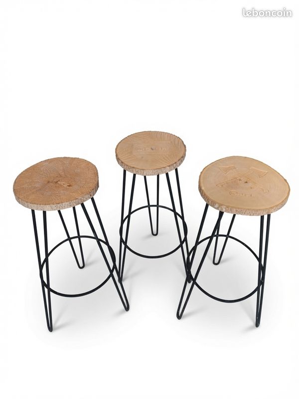 Lot de 3 tabourets de bar hauts WOODSTACHE – Bois massif & Métal (image 1)