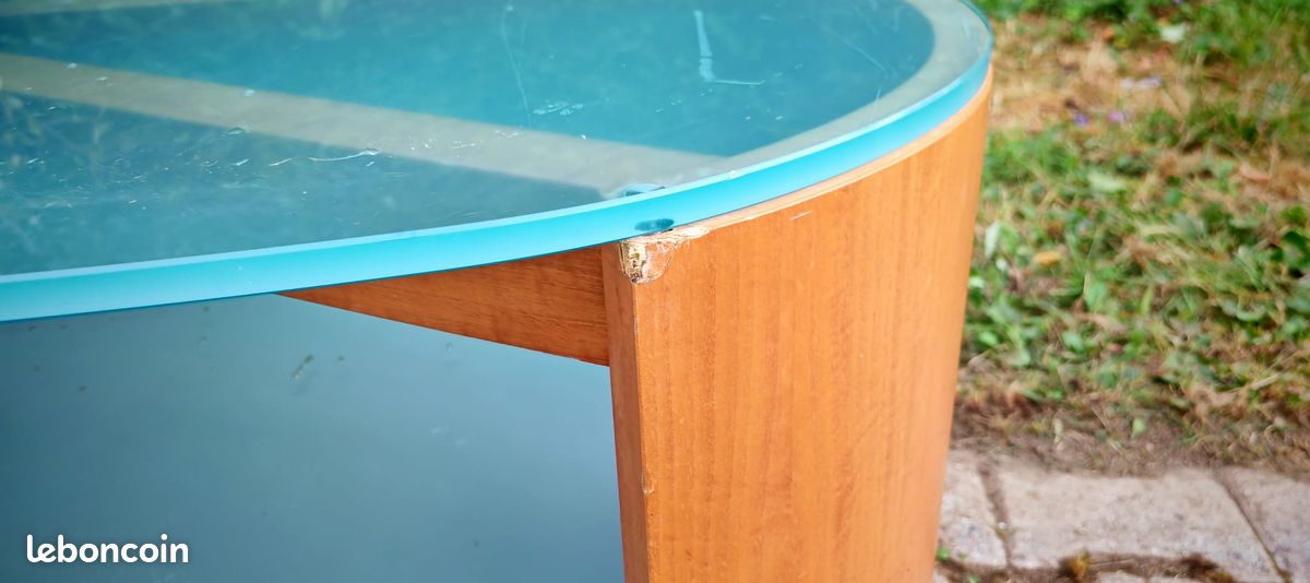 Table basse ovale bois massif & verre (image 3)