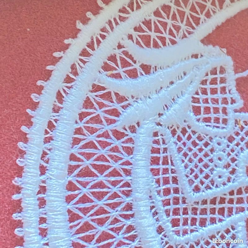 Dentelle Fuseaux Bruges Motif Personnage et Lune - Sous Verre Médaillon - Ancien (image 10)