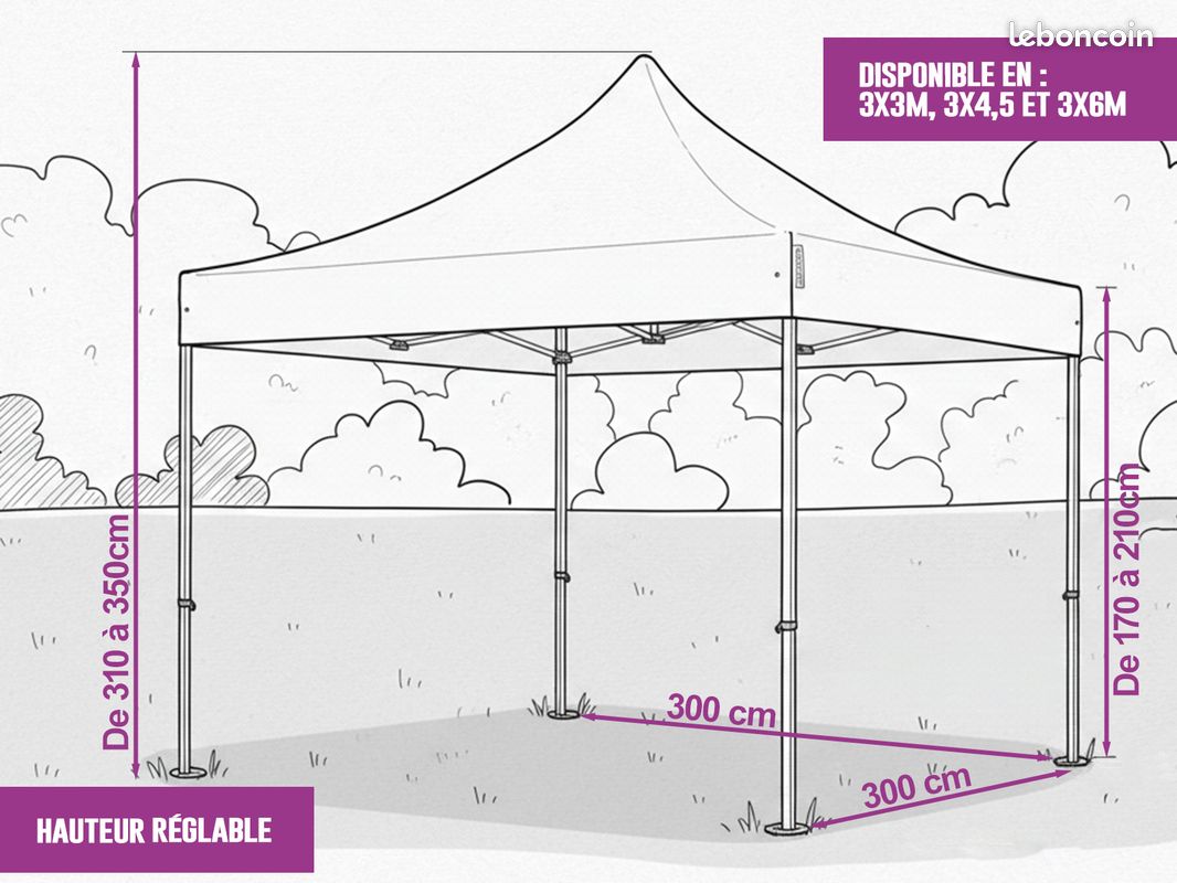 Tonnelle Pliante Barnum Tente 3x3 Acier - Montage Facile - Livraison Gratuite (image 3)