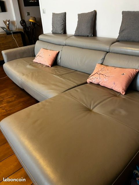 Canapé cuir beige d'angle convertible (image 5)