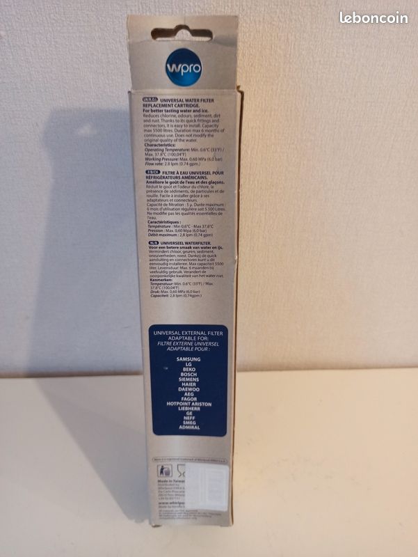 Filtre à eau universel WPRO pour réfrigérateur américain - NEUF (image 4)
