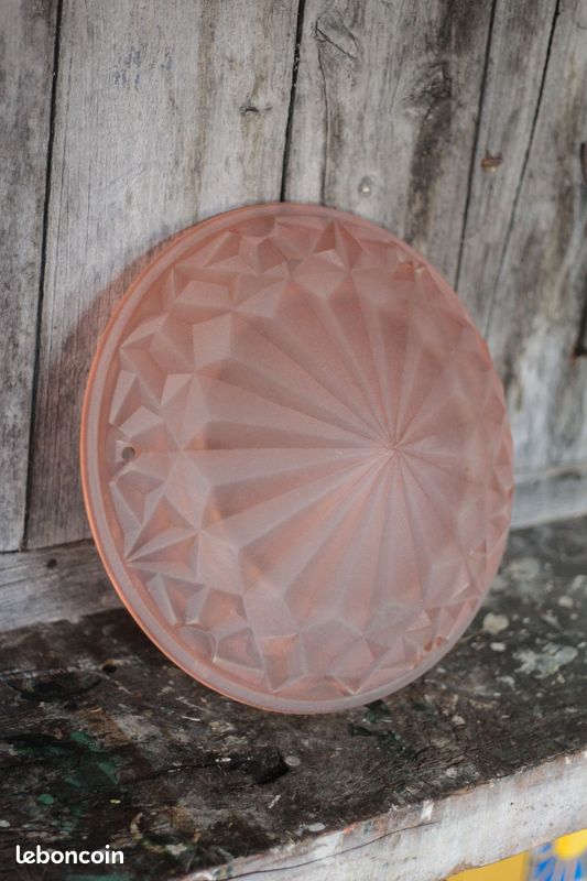 Vasque lustre art déco vintage, vasque suspension motifs géométriques, coupelle rose (image 3)
