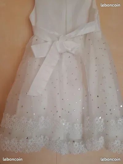 Robe de cérémonie blanche à paillettes et perles – Fille 6 ans (image 8)