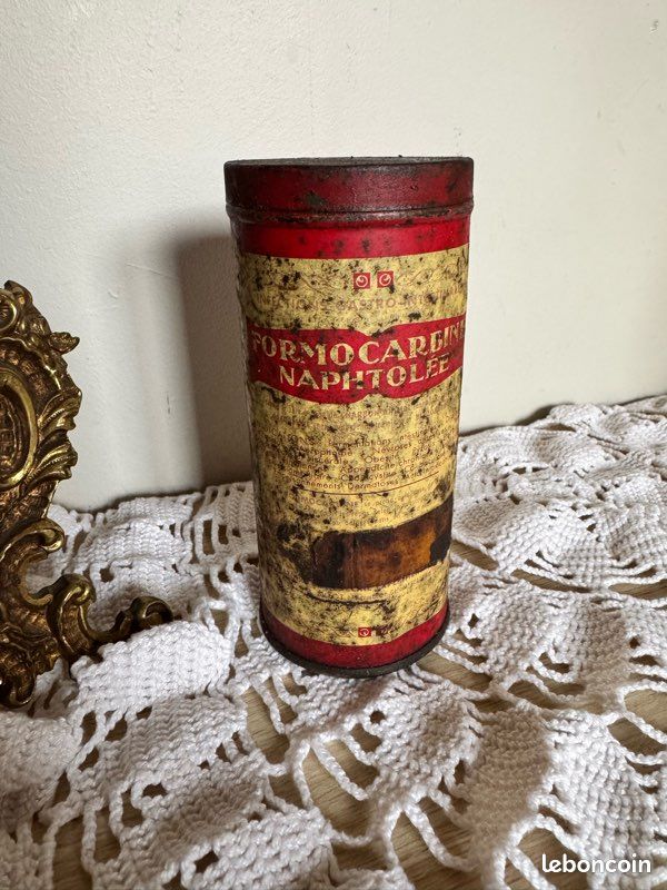 Ancienne Boite à Medicaments Formocarbine Naphtolée en Métal Rouge et Jaune Vintage Années 40 (image 2)