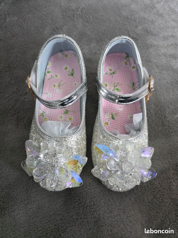 Chaussures Princesse Elsa Cristal Paillettes Fille - Sandales Ballet Enfant Déguisement Bleu Rose Argent