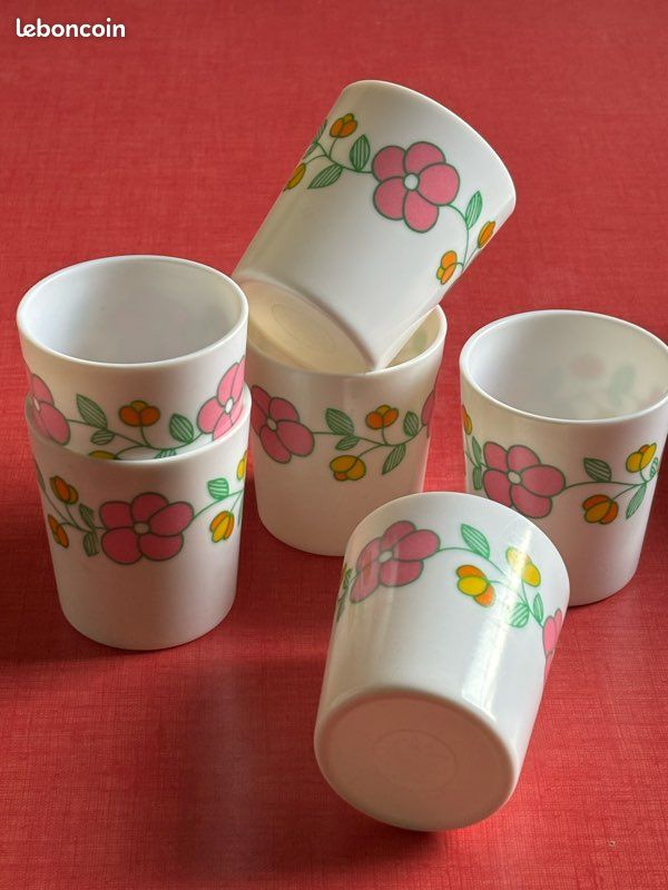 Lot De 2 Gobelets Vintage Téfal France - Motif Fleurs - Années 70 - Camping, Pique-nique