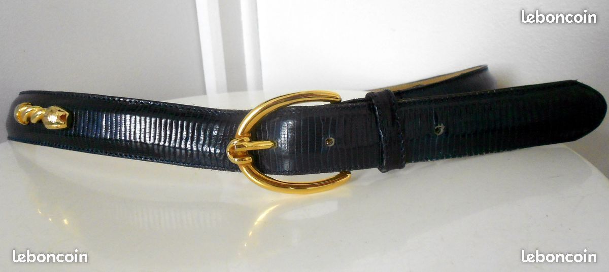 Ceinture vintage cuir bleu marine T.74/84 (image 4)
