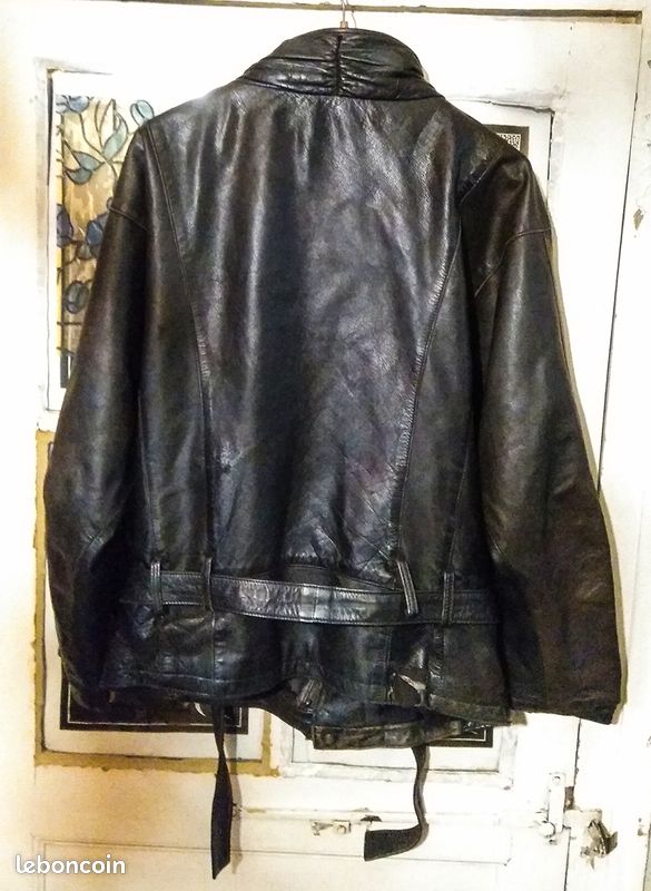 Blouson cuir noir vintage taille 48 XL-XXL (image 4)