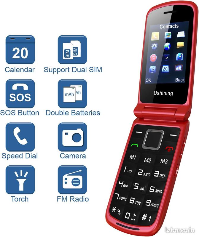 Téléphone Portable Senior, Ukuu Telephone Portable à Clapet Débloqué avec Grande (image 3)