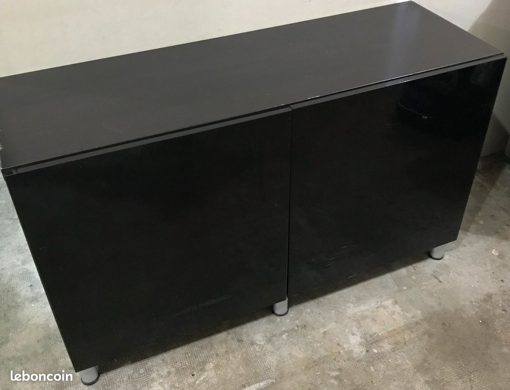 Meuble commode noir avec Panneaux laqué. 42 cm X 120 cm X 75 cm (image 2)