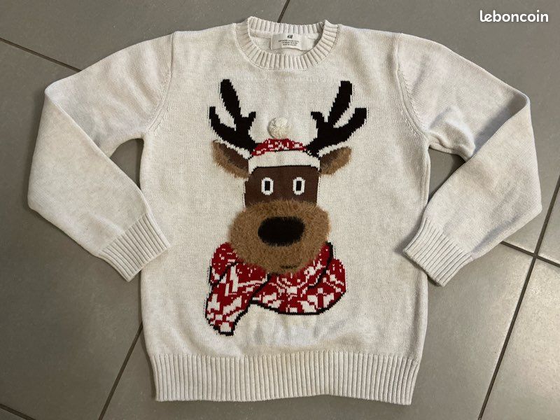 Pull beige H&M 8-10 ans cerf écharpe bonnet hiver Noël CAO74 (image 1)