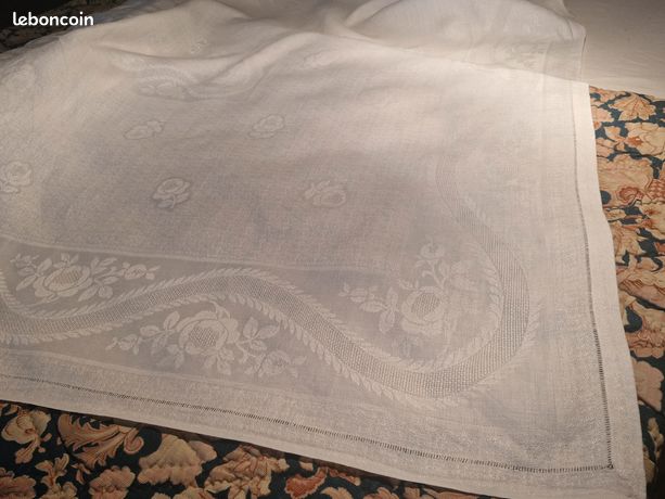 NAPPE ANCIENNE DAMASSÉE avec monogramme MD brodé main /512946A10 EUR 25