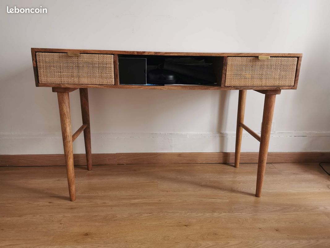 Bureau en manguier massif et cannage (image 2)