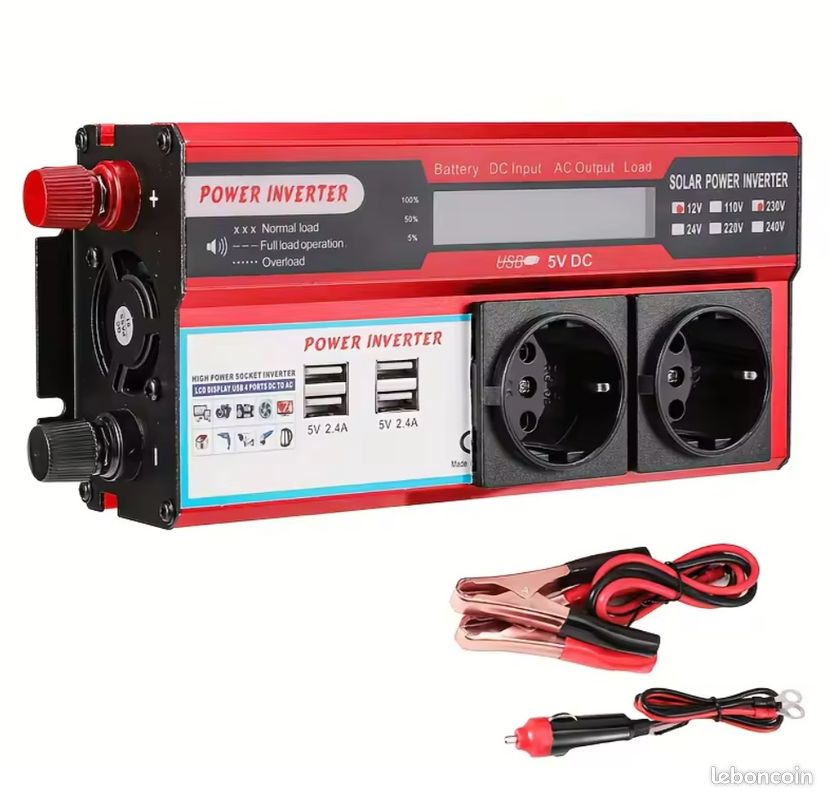 Convertisseur De Puissance (onduleur) Pour Voiture 12V Vers 220V - 4 Ports USB - Universel - Noir - Neuf